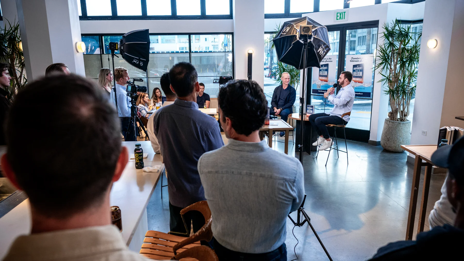 Joshua recording a live conversation